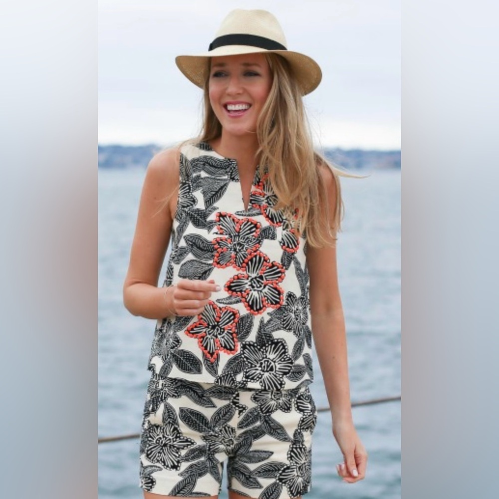 J. Crew Black and Cream Floral Top